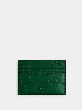 Coach Green Croc-Embossed Leather Card Holder